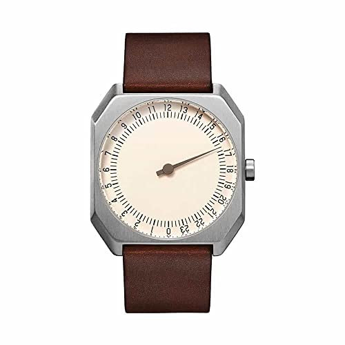 slow Jo 17 - Schweizer unisex Einzeigerarmbanduhr analoge 24 Stundenanzeige Leder silber / dunkelbraun