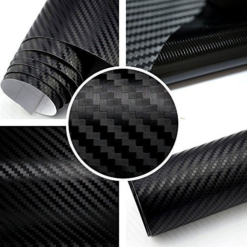 TipTopCarbon 8,55€/m² Autofolie 3D Carbon Schwarz 152cm breit BLASENFREI mit Luftkanäle 3D Flex Selbstklebende Folie Auto folierung