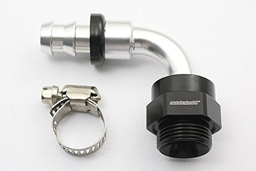 Autobahn88 Raccordo a pressione per tubo flessibile in alluminio anodizzato per radiatore olio con porta M22x1,5 - Girevole a 90 gradi, AN12 (argento/nero), con fascetta stringitubo