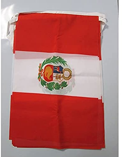 AZ FLAG - Fahnenkette Peru 12 Meter Mit 20 Flaggen - 45x30 cm - Peruanische Girlande Flaggenkette 30 x 45 cm