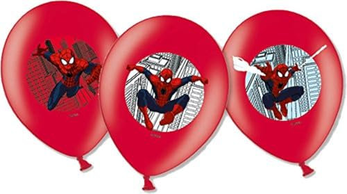 Amscan 999241 - 6 Latexballons Spider-Man, Durchmesser 27,5 cm, Dekoration, Superheld, Luftballon, Geburtstag, Themenparty