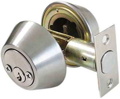 Probrico Satin Nickel Double Cylinder Deadbolt with 2 Side(Both) Keyed Round Modern Contemporary Deadbolt Door Lock for Interior and Exterior,1 Pack