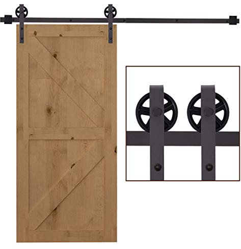 HOMCOM 183CM/6FT Modern Sliding Door Kit, Barn Door Closet Hardware Track Kit Track System Unit for Single Wooden Door 6FT/1830mm