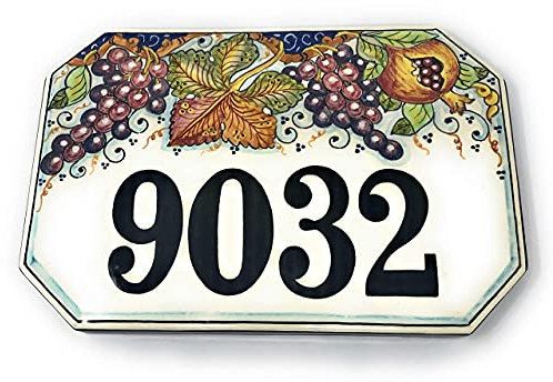 CERAMICHE D'ARTE PARRINI- Künstlerische italienische Keramik Keramik Hausnummer 30x20 individuelle Dekoration Traube und Granatapfel, Fliesen handgemacht in Italien Toscana
