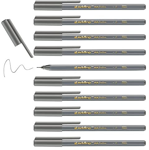 edding 55 - Fineliner - grau - 10 Stifte - 0,3 mm Spitze - Farbstift zum Schreiben, Malen, Unterstreichen, Illustrieren - für Kinder und Erwachsene, Schule, Homeoffice, Büro