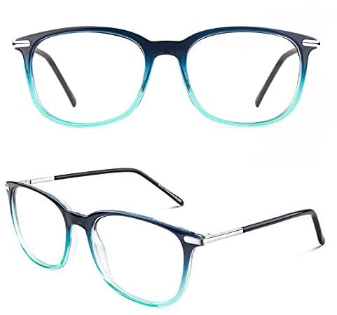 CGID Fake Glasses Men Women,High Fashion Metal Temple Horn Rimmed Clear Lens Glasses Frame,Full UV400 Protection CN79,Blue