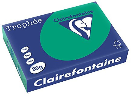 Clairefontaine 1783C - Ries Druckerpapier / Kopierpapier Trophee, intensive Farben, DIN A4, 80g, 500 Blatt,Tannengrün, 1 Ries