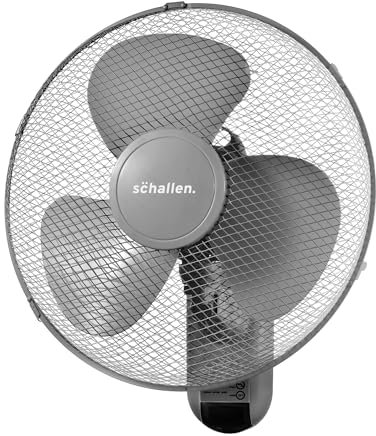 Schallen 16 40cm Oscillating Wall Mounted Air Cool Fan with 3 Speed Settings, Timer & Remote Control (Grey)