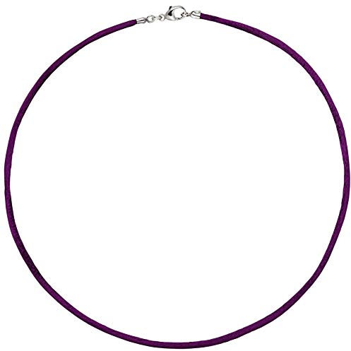 Jobo Damen Collier Halskette Seide pflaume 42 cm, Verschluss 925 Silber Kette