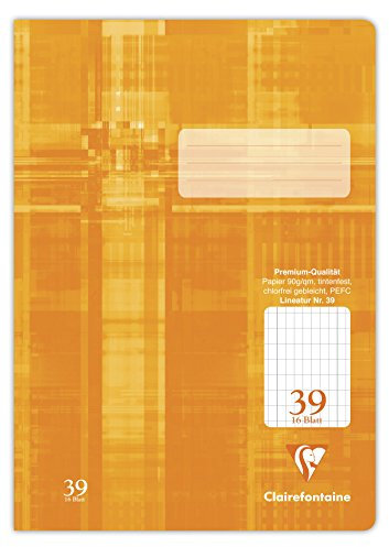 Clairefontaine 331039C - Heft ideal für die Schule, DIN A4, 16 Blatt, 90g, Lineatur 38 durchgehend rautiert mit Rand 5x9mm gelocht, Orange, 1 Stück