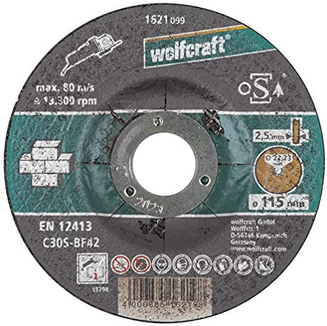 wolfcraft Trennscheibe für Stein, gekröpft ø 115 mm I 1621099 I Hohe Schnittleistung und Lange Standzeit