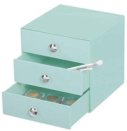 iDesign Drawers Make-Up-Organizer | hochwertige Aufbewahrungsbox für Schminke, Kosmetika & Co. | Schubladenbox mit 3 Schubladen | Kunststoff mint, 1 Stück