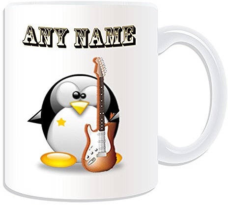 Regalo personalizzato – basso elettrico # 2 tazza, motivo: pinguino in costume, bianco) – qualsiasi nome/messaggio personalizzato – musica strumenti musicali