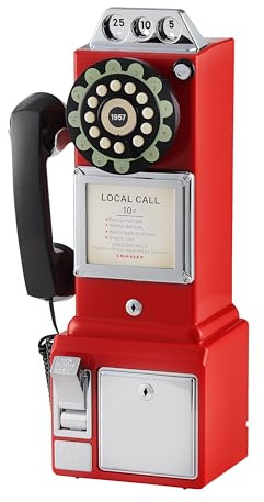 Crosley CR56-RE Téléphone payant des années 1950 avec Technologie à Bouton-Poussoir, Rouge