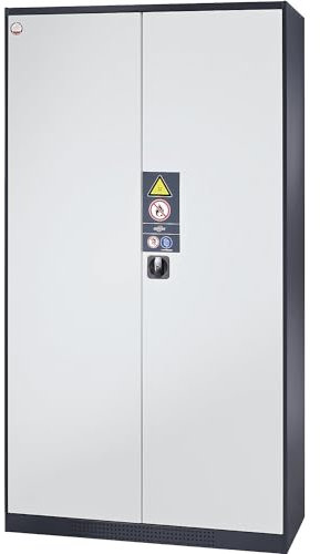 asecos | Chemikalienschrank | Tür geschlossen | 3 Fachböden | lichtgrau