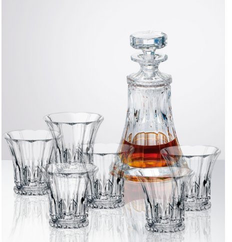 Juego de Whisky de cristal Wellington 700 ml – decantador de cristal + 6 vasos a juego 300 ml