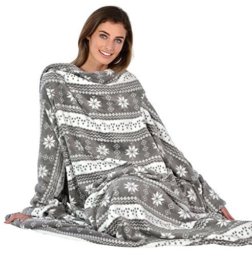 Autumn Faith Snuggle Blanket With Sleeves Wrap Around Fleece One Size - Grey