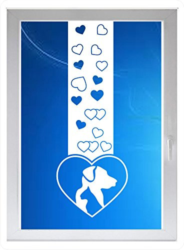 INDIGOS UG - Herzen Katze Hund Tiere - Farbe: Weiss - 60x22 cm - Sichtschutzfolie - Fensterfolie - Glasdekorfolie - für die Küche, Bad ans Fenster - selbstklebend - matt - für Bad