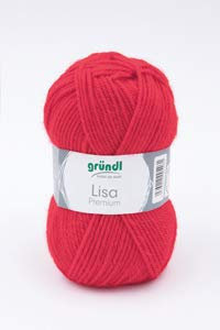 Gründl 5er Packung Wolle LISA Premium uni, 50gr, 100% Polyacryl,Bastelgarn,Strickgarn,Handarbeitswolle (12 signalrot)