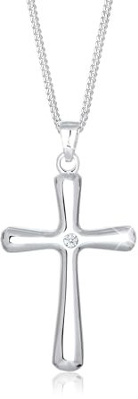 Elli DIAMONDS Halskette Damen Kreuz Anhänger Klassisch mit Diamant (0.03 ct) in 925 Sterling Silber