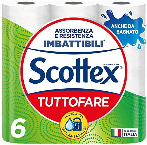 Scottex Tutto Fare, Carta Da Cucina, Morbida e Resistente, Ultra assorbente, Con Carta certificata FSC, 6 Maxi Rotoli