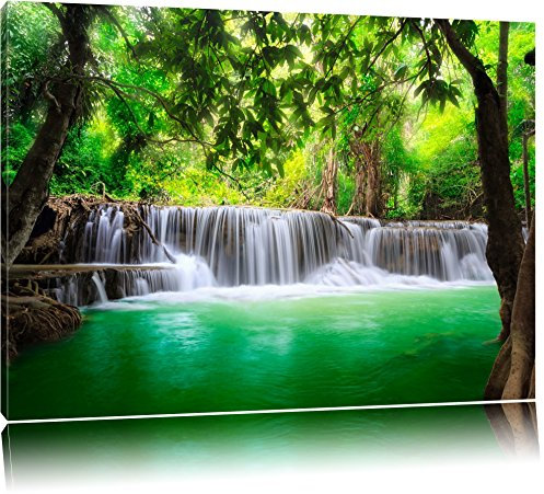 Pixxprint Kleiner Wasserfall im Dschungel, Größe: 60x40cm, Leinwandbild, fertig gespannt, Wandbild, Dekoration, Kunstdruck, kein Poster