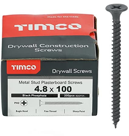 TIMCO PH2 Philips Drywall Screws - 4.8 x 100 - Black - Box of 200