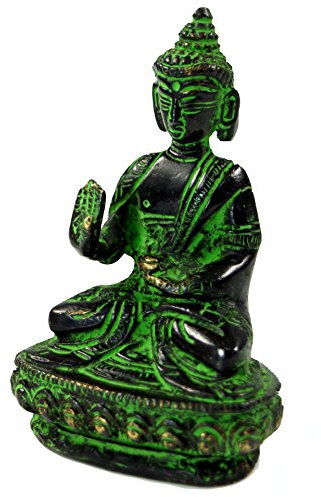 GURU SHOP Buddha Statue aus Messing Abhaya Mudra 10 cm - Modell 15, Grün, Buddhas