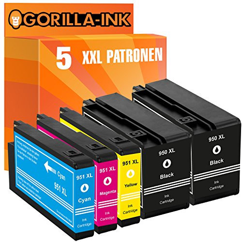 Gorilla-Ink 5er Set Patronen kompatibel mit HP 950XL 951XL für HP Officejet Pro 8610 8600 8100 8620 8100 8615 8625 8630 8640 8660 276dw 251dw Multipack