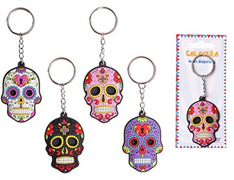 Lot de 4 porte-clés en PVC Motif Jour des morts, Multicolore (multicolore), Taille unique