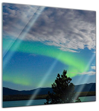 Glasbild - Nordlichter in Yukon - Kanada - 50x50 cm - Deko Glas - Wandbild aus Glas - Bild auf Glas - Moderne Glasbilder - Glasfoto - Echtglas - kein Acryl - Handmade