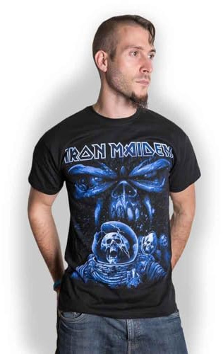 Iron Maiden Men Final Frontier Blue Album Spaceman Short Sleeve T-Shirt, Black,