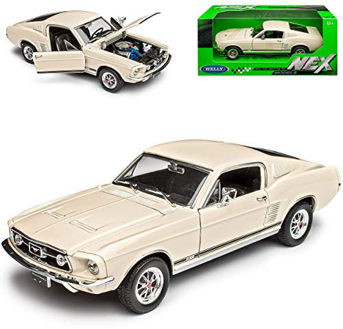 Welly Ford Mustang GT 1967 Coupe Weiss Beige 1/24 Modell Auto mit individiuellem Wunschkennzeichen