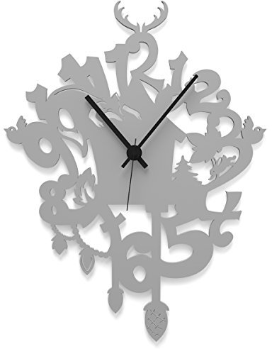 WANDKINGS Wanduhr Kuckucksuhr verspielt aus Acrylglas, in 11 Farben erhältlich (Farbe: Uhr = Grau glänzend; Zeiger = Schwarz)