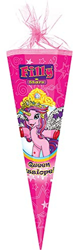 alles-meine.de GmbH Schultüte - Filly Pferd/Einhorn - Cassiopeia - 85 cm - eckig - Organza Abschluß - Zuckertüte - mit/ohne Kunststoff Spitze - für Mädchen - Pferde/EIN..