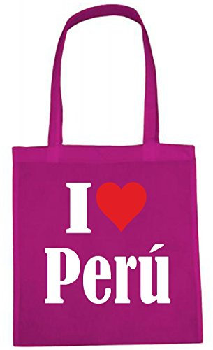 Reifen-Markt Tasche I Love Perú Größe 38x42 Farbe Pink Druck Weiss