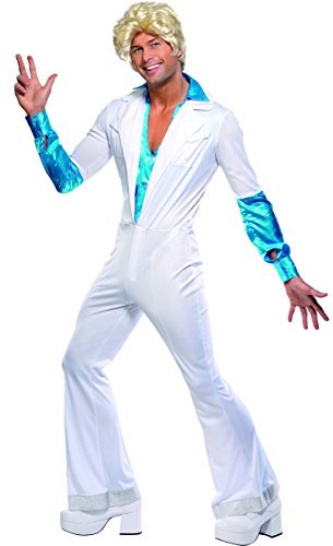Generique - Disco-Kostüm für Herren Kostüm-Overall Weiss-türkis L
