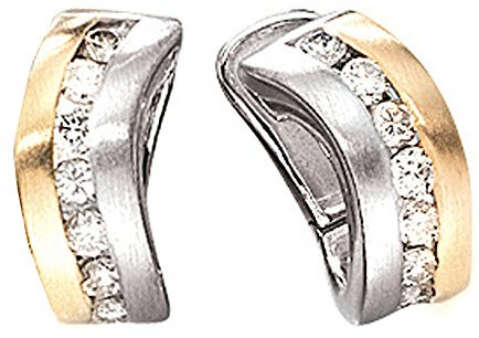 Jobo Damen-Creolen aus 14 Karat 585 Gold Bicolor matt mit 16 Diamanten