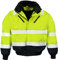 LeiKaTex Warnschutz-Pilotenjacke Winter gefüttert 4 in 1 Funktion mit Kapuze, Winddicht & Wasserabweisend für Herren und Damen (L, Neongelb/Marine)