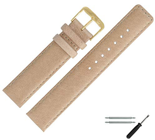 MARBURGER Uhrenarmband 14mm Leder Braun Gold Schwein Prägung Mit Naht - Montage Set 3811432000220