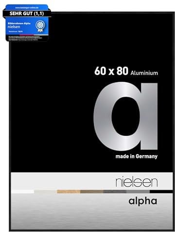 nielsen Bilderrahmen, 60 x 80 cm, Aluminium, Schwarz matt, Posterrahmen zum Aufhängen im Hoch- & Querformat, Echtglas, Alpha