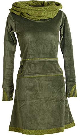 Vishes - Alternative Bekleidung - Samtkleid mit Kapuzenkragen olivegrün 34/36