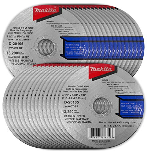 Makita [30 Pack] 4 1/2 Cut Off Wheels for Angle Grinders | Thin 4.5 x .045” x 7/8” Type 1 Aluminum Oxide Discs for Metal & Stainless Stee | INOX Rated