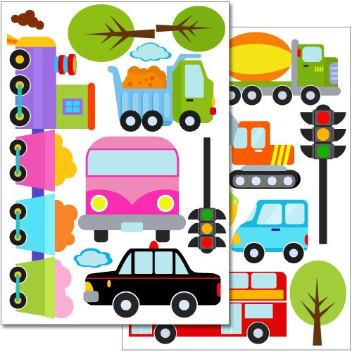 Wandkings Autowelt Wandsticker Set, 20 Aufkleber, 2 DIN A4 Bögen, Gesamtfläche 60 x 20 cm