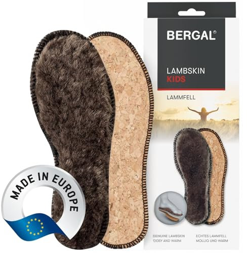 LAMBSKIN 1 Paar Kinder-Lammfell-Sohlen Premium aus extra dickem, echtem Fell, ultra wärmende Winter-Einlagen mit Kork-Isolierschicht, warme Thermosohle, Schaffell Schuheinlagen für Kids Gr. 27