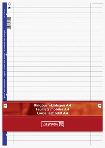 Ringbuch - Einlagen/Papier BRUNNEN 50 Blatt - liniert mit Randlinie innen und außen (Lineatur 27) - A4 (21,0 x 29,7 cm)