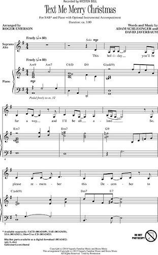 Hal Leonard Text Me Merry Christmas SAB by Kristen Bell arranged by Roger Emerson