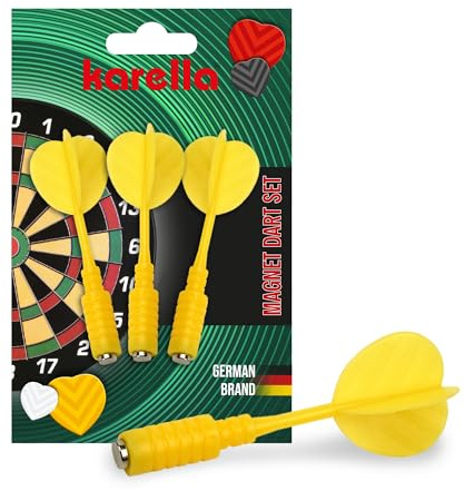 Karella Magnet Dartpfeil mit integrierter Magnetspitze, stabil mit hoher Magnetkraft, Ersatz-Darts Safety für alle Magnet Dartscheiben, Kinder und Erwachsene, Set:3 St. in rot, gelb, weiß, schwarz
