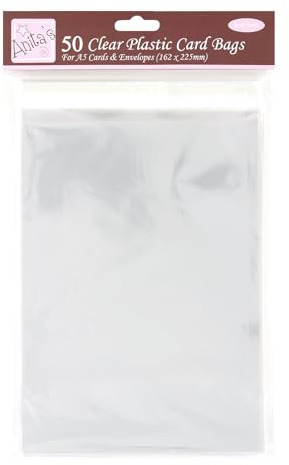 Anita's Card Bag, 162 x 225mm, Clear, Pack of 50, Plastic Bag, Card Protection Bag, for Home, Art, Craft, Cardmaking