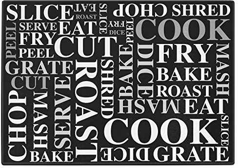 Slice Cook Cut Chop Wording Tempered Glass Chopping Board - Black (Large)